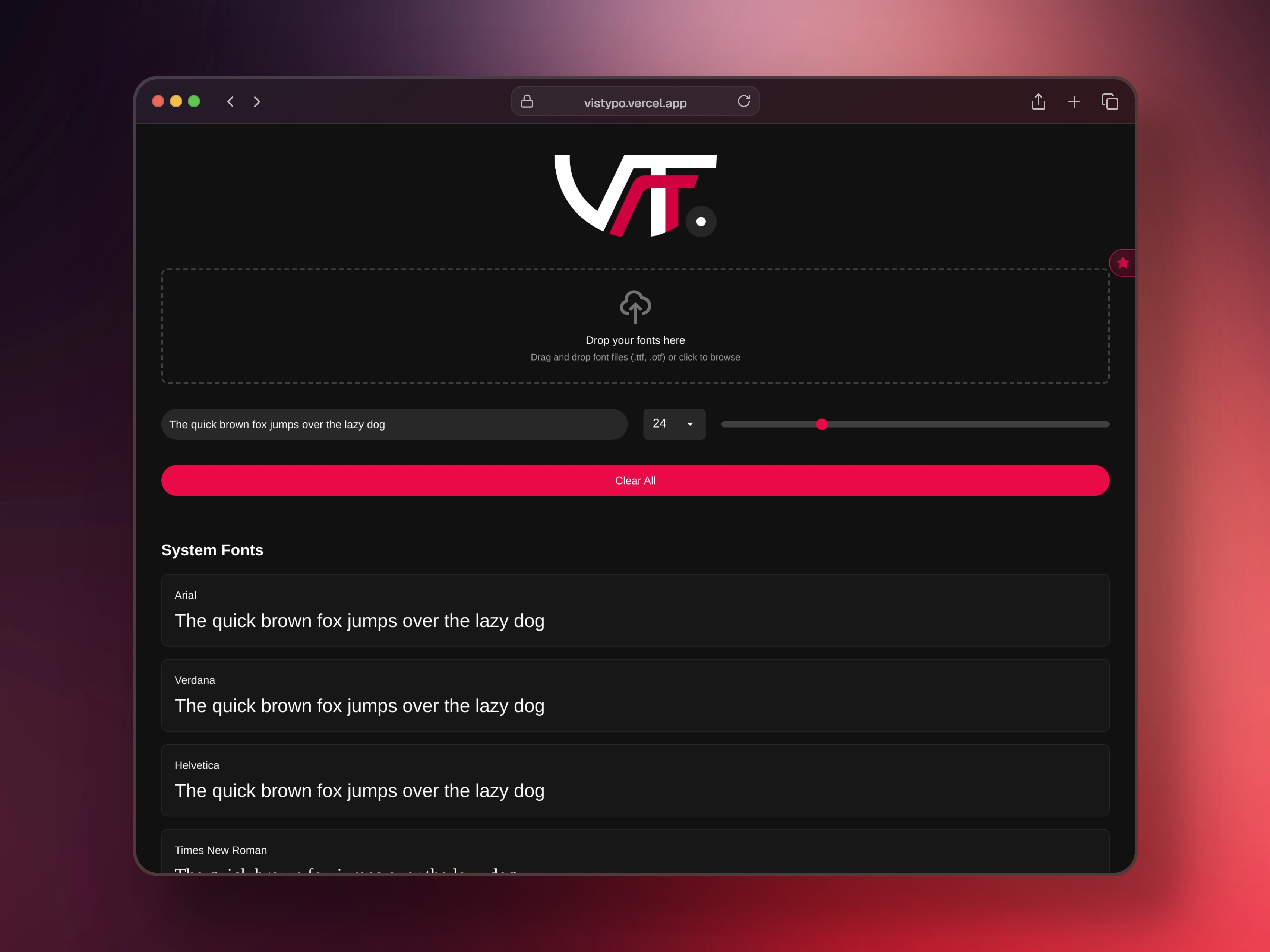 Captura de pantalla del proyecto Vistypo - Visualizador de Tipografías